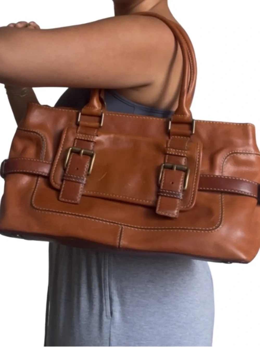 Men's Leather Brief Tote Bag in Tan